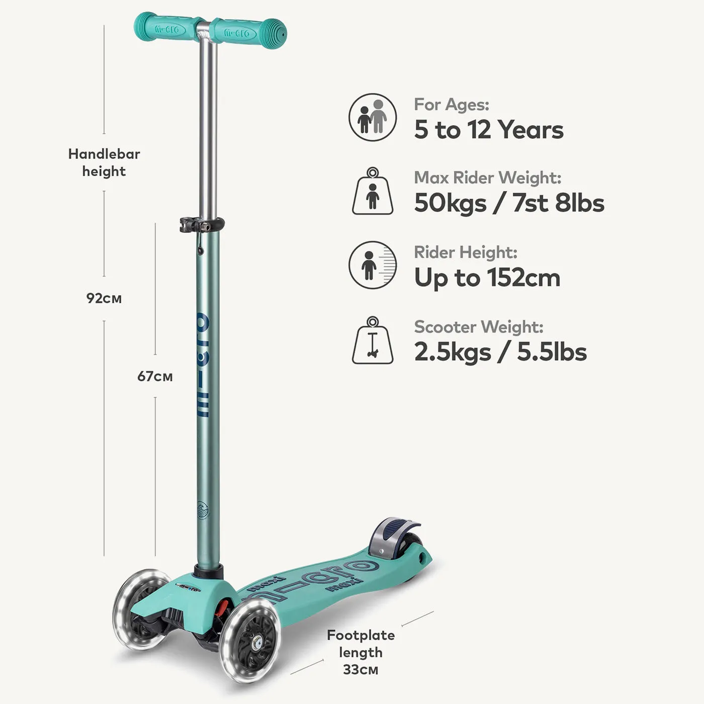 ♻️ Micro Scooters ECO Maxi Micro Scooter Deluxe LED - Mint