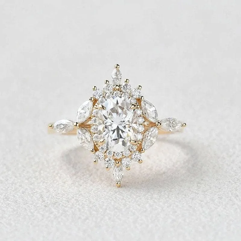 14k Gold Oval Cut 1.0 Ct Diamond Antique Flower Engagement Ring