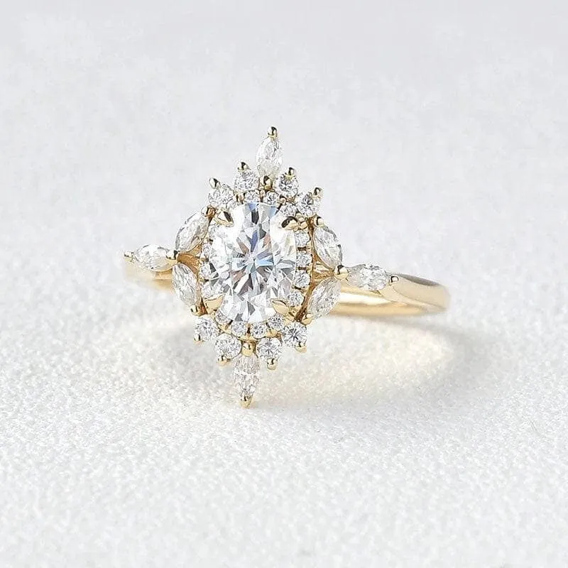 14k Gold Oval Cut 1.0 Ct Diamond Antique Flower Engagement Ring