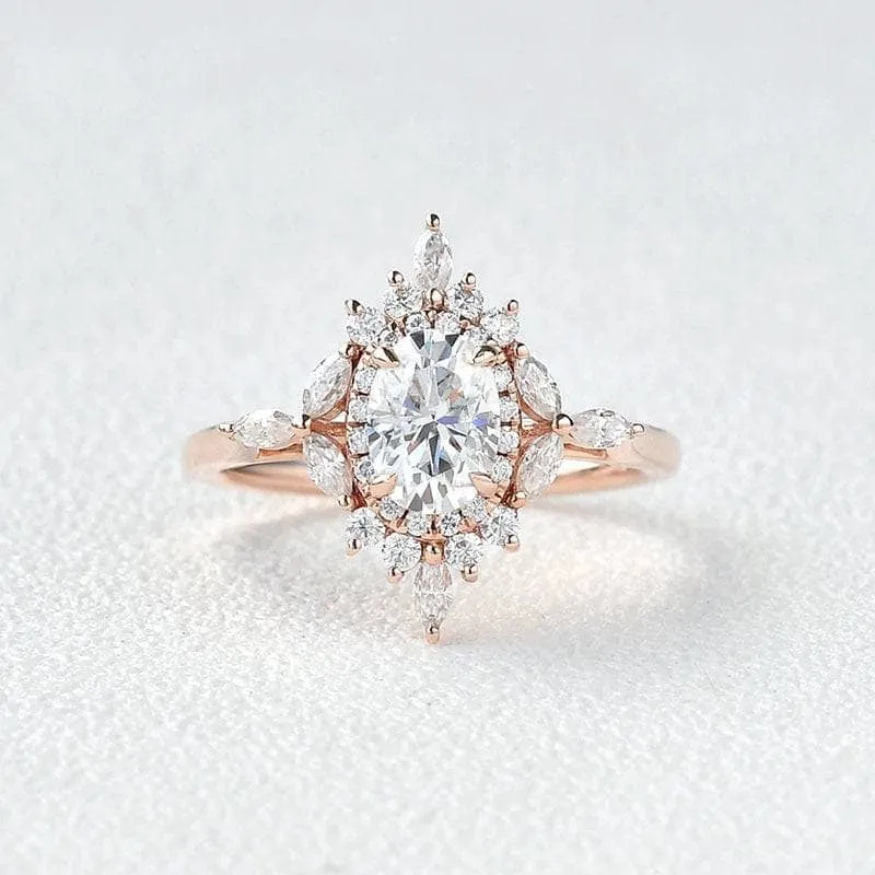 14k Gold Oval Cut 1.0 Ct Diamond Antique Flower Engagement Ring