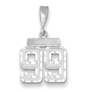 14k White Gold Small Size Diamond Cut Texture Finish Number 99 Charm Pendant