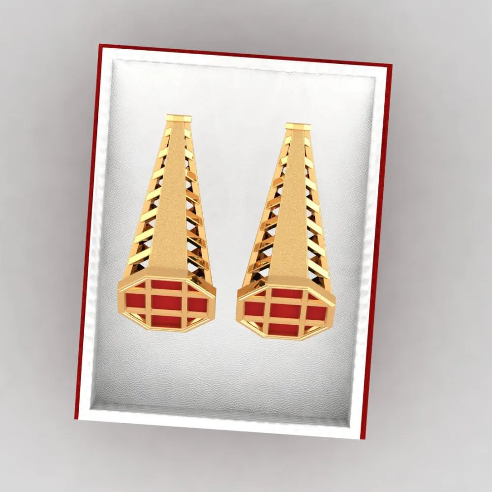 18k Gorgeous Conical Gold Earrings With A Reddish Tint