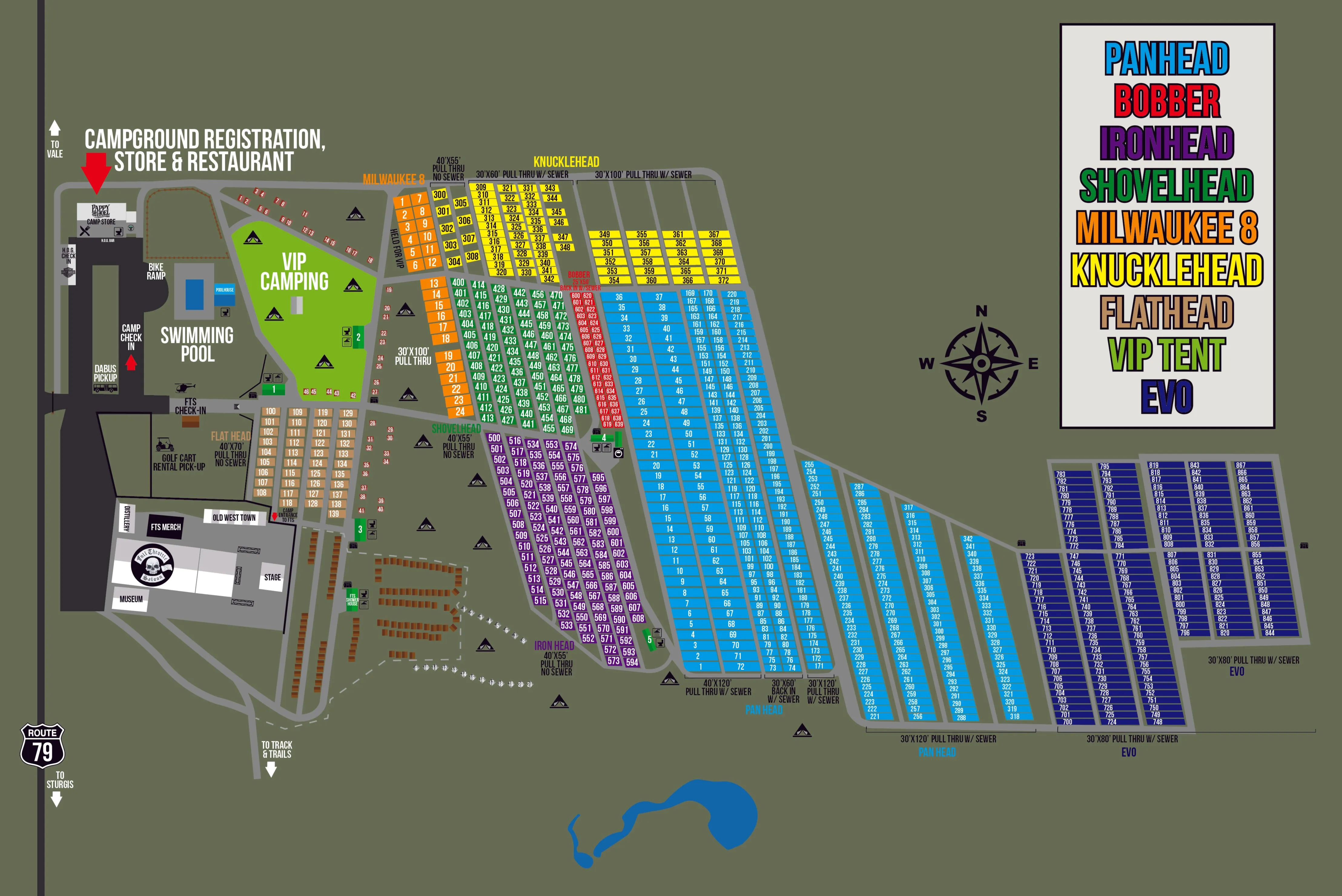 2025 Iron Head RV Park - (40' X 55') PULL THROUGH SITES (Sites 500 to 598)