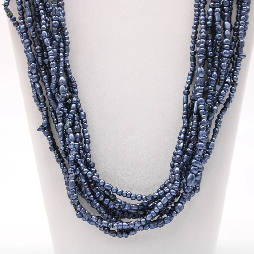 27" Pearl Blue Glass Bead Necklace (Dozen)