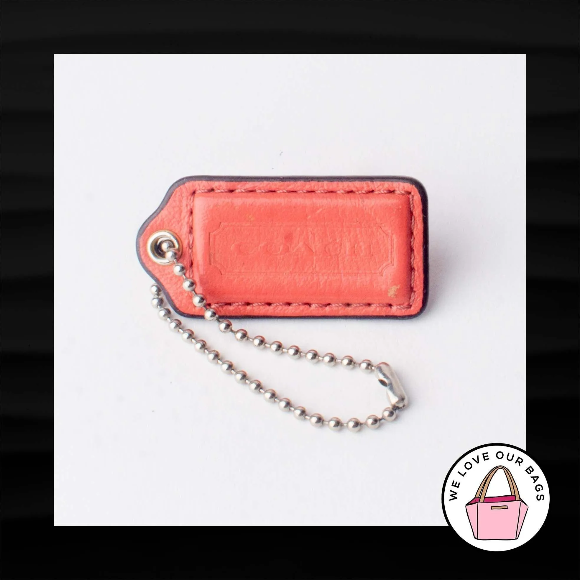 2" Medium COACH SALMON PINK LEATHER KEY FOB BAG CHARM KEYCHAIN HANGTAG TAG