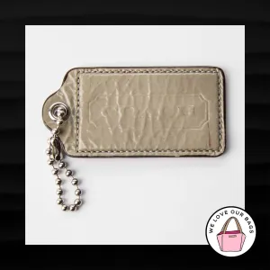 3.5" XL COACH TAN TAUPE GRAY PATENT LEATHER KEY FOB BAG CHARM KEYCHAIN HANG TAG