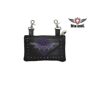 All Naked Cowhide Leather Belt Bag with Gray/Purple Heart and Studs