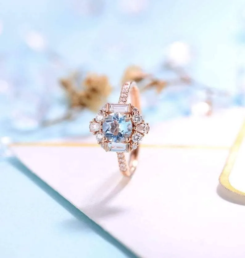 Aquamarine Birth Stone Engagement Ring