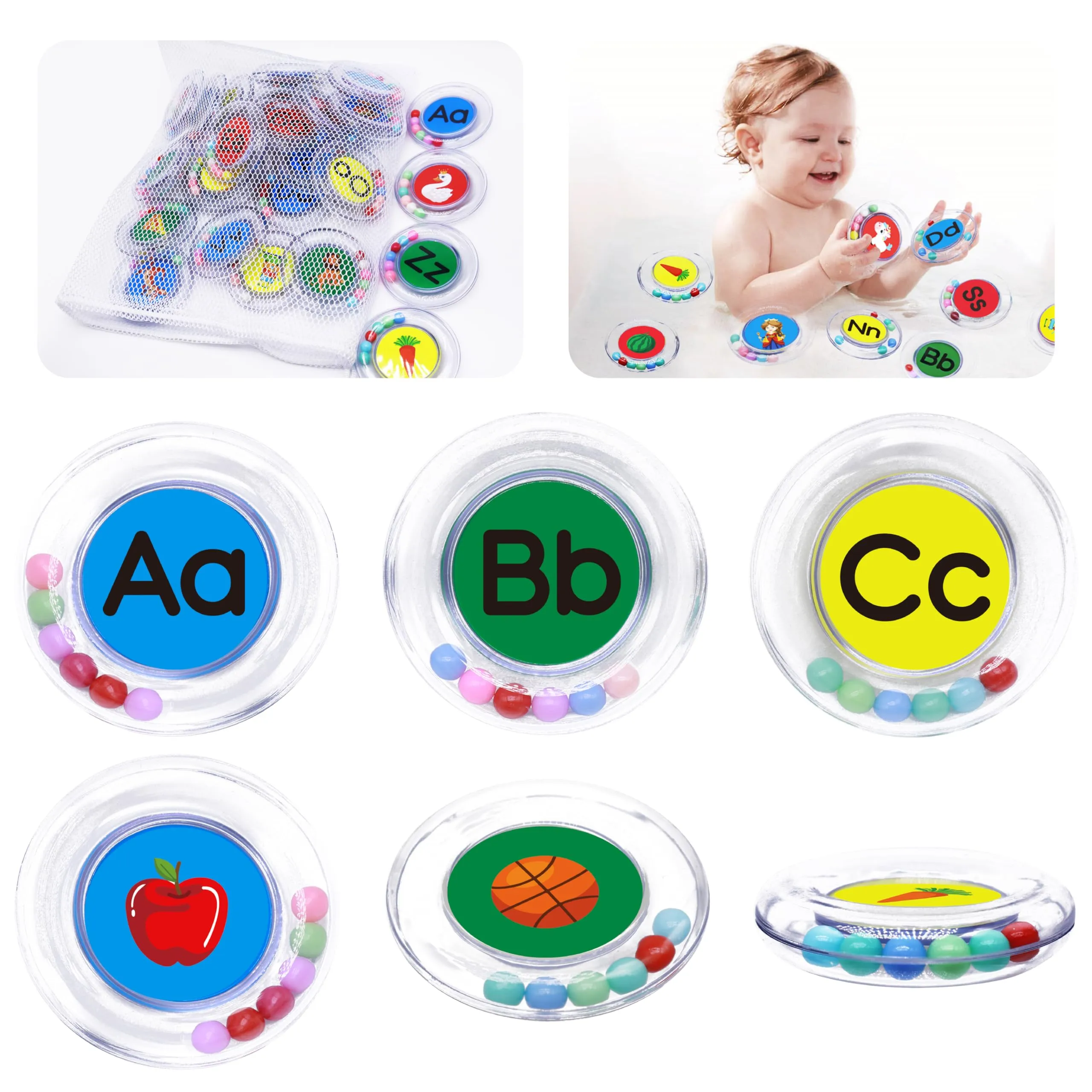 Baby Bath Toys 26pcs Alphabet Letters, Mold Free Floating Bathtub Toys Water Pool Toys Set with Mesh Bag for Kids Toddlers Ages 2 3 4 5 - Preschool ABC Learning Educational Gifts