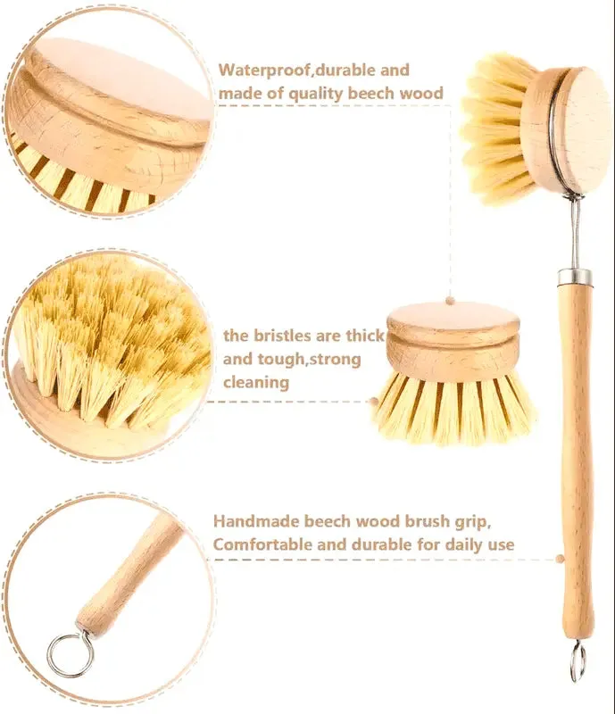 Bamboo brush with replaceable Sisal Agave bristles