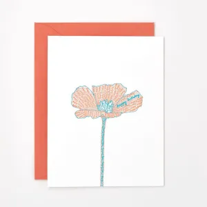 Birthday Poppy Letterpress Card - Made without electricity or paper, sustainable