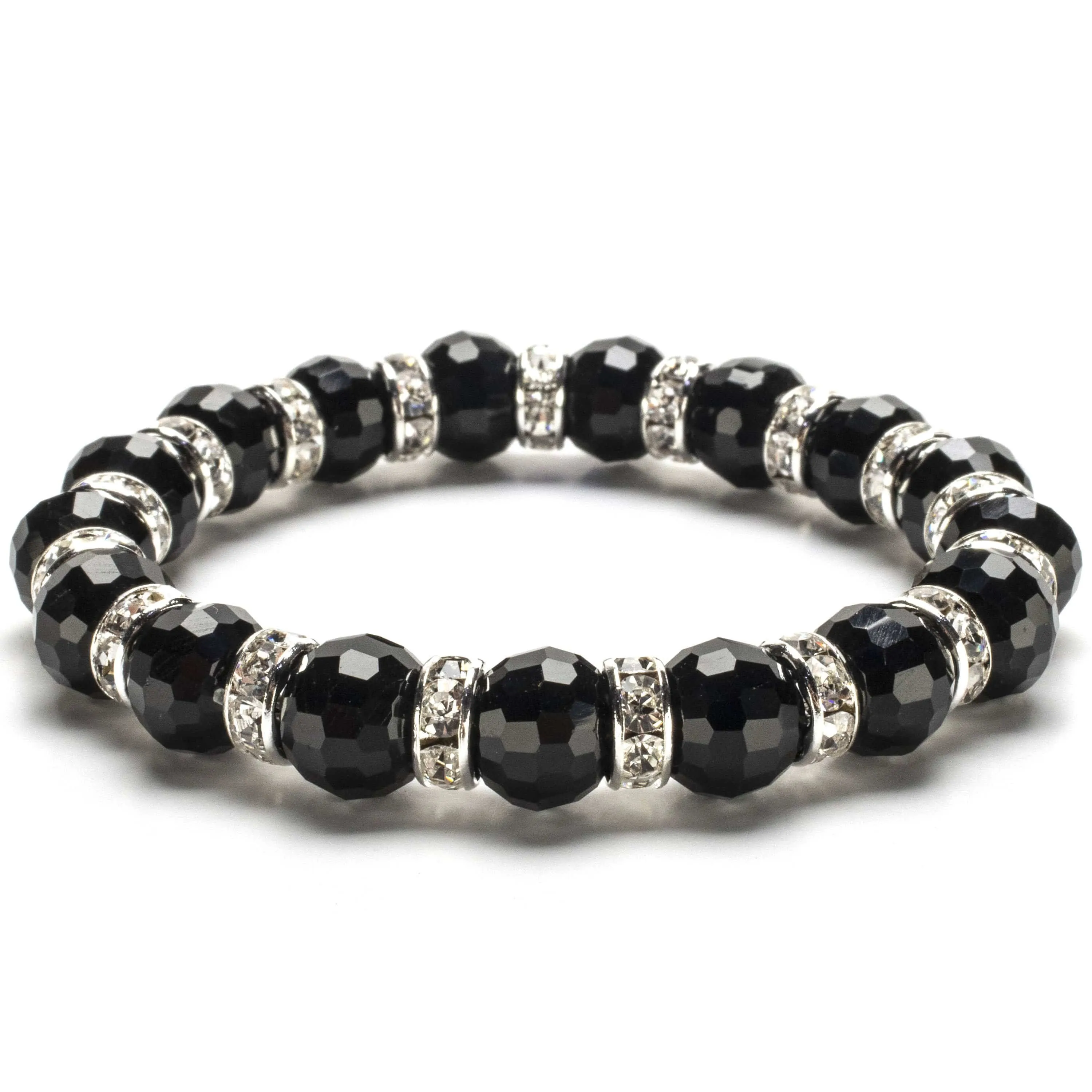 Black Onyx Gorgeous Glass Bracelet with Cubic Zirconia Crystals