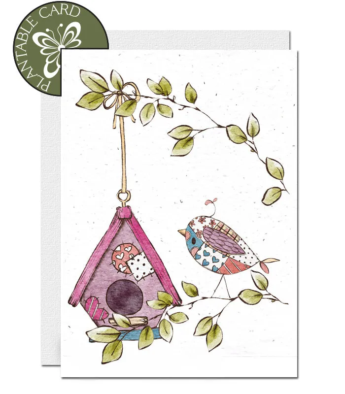 Blank Plantable Card - Patchwork Bird