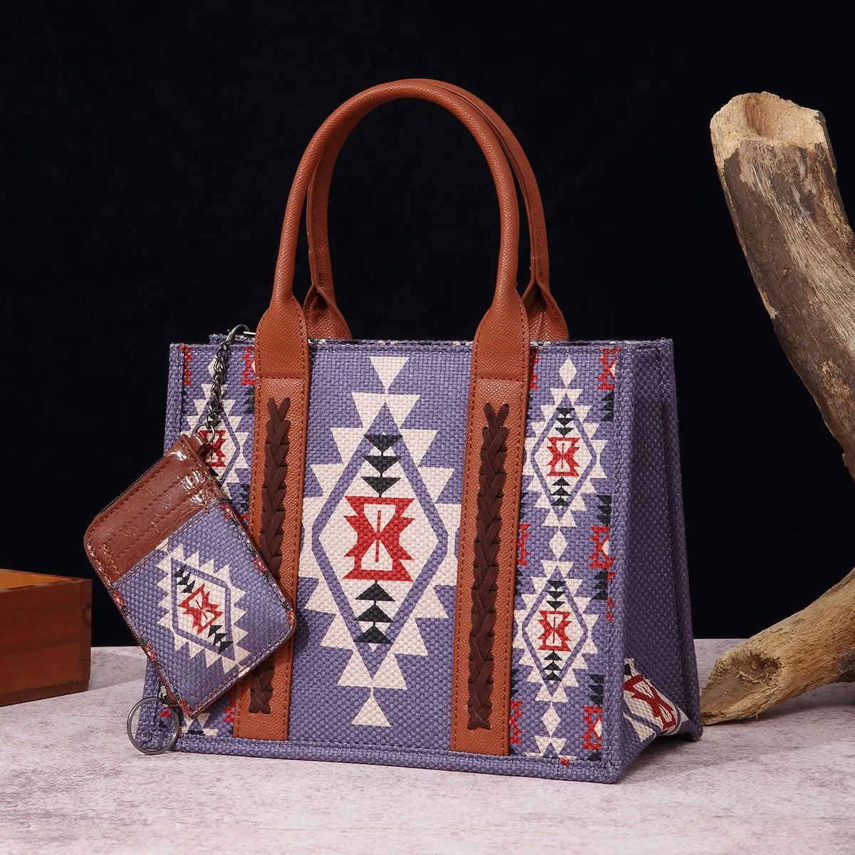 Boho Southwestern Print Crossbody Canvas Tote Bag