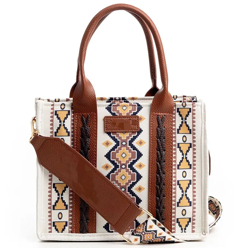 Boho Southwestern Print Crossbody Canvas Tote Bag