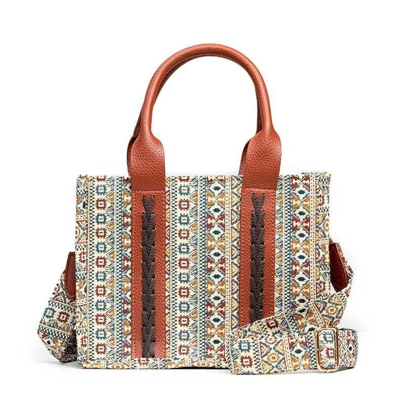 Boho Southwestern Print Crossbody Canvas Tote Bag