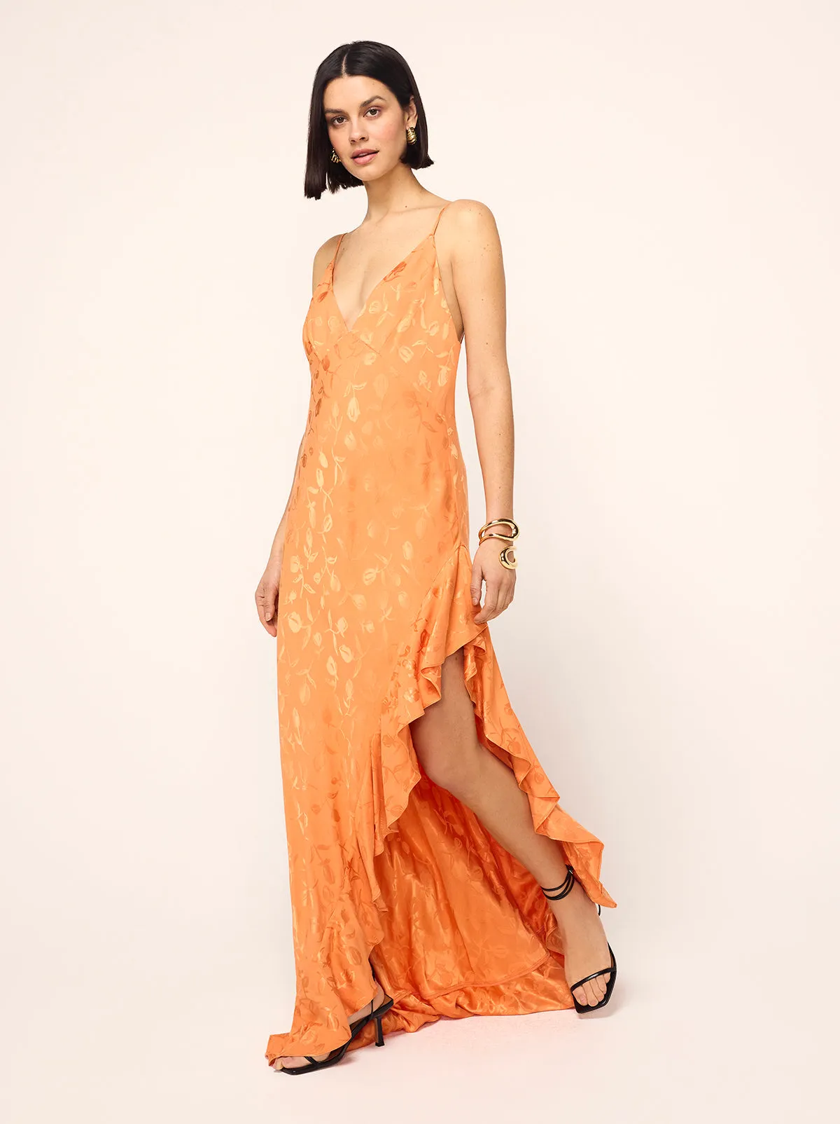 Brigitte Apricot Tulip Jacquard Maxi Dress