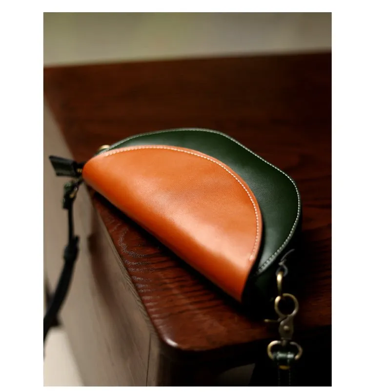 Brown&White LEATHER Saddle Side Bag WOMEN Contrast SHOULDER BAG Small Crossbody Purse FOR WOMEN