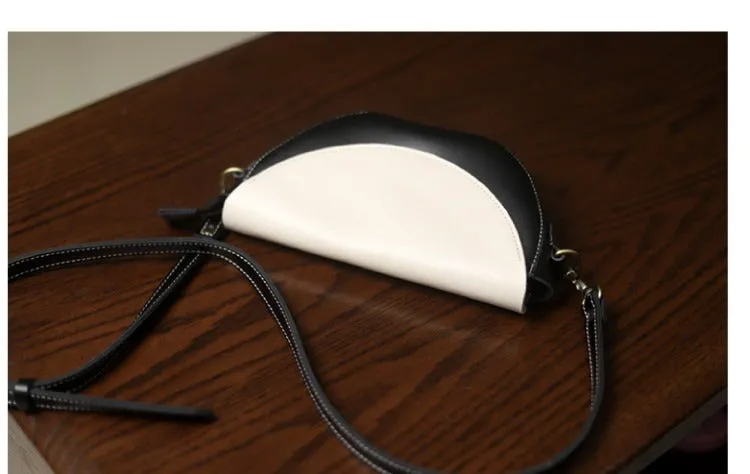 Brown&White LEATHER Saddle Side Bag WOMEN Contrast SHOULDER BAG Small Crossbody Purse FOR WOMEN