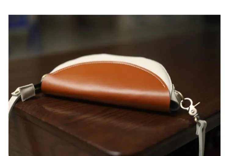 Brown&White LEATHER Saddle Side Bag WOMEN Contrast SHOULDER BAG Small Crossbody Purse FOR WOMEN