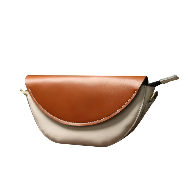 Brown&White LEATHER Saddle Side Bag WOMEN Contrast SHOULDER BAG Small Crossbody Purse FOR WOMEN