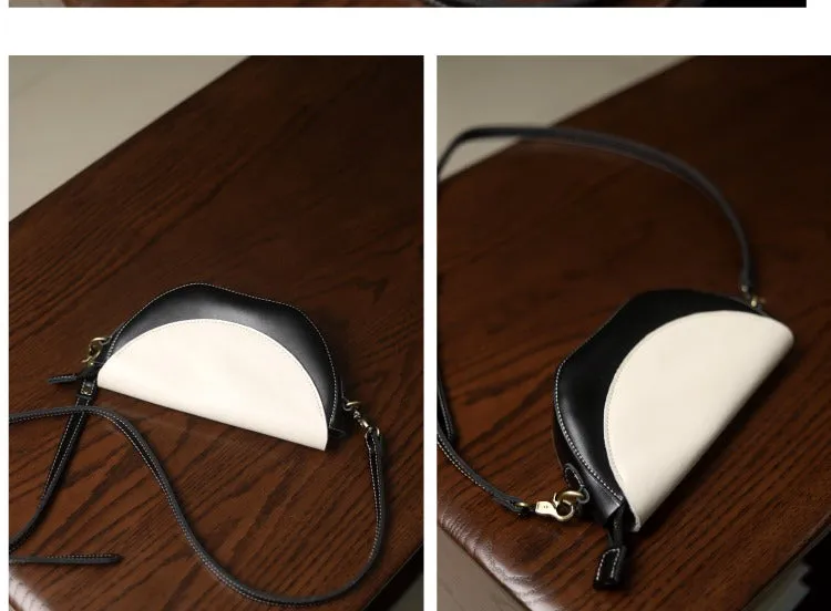 Brown&White LEATHER Saddle Side Bag WOMEN Contrast SHOULDER BAG Small Crossbody Purse FOR WOMEN