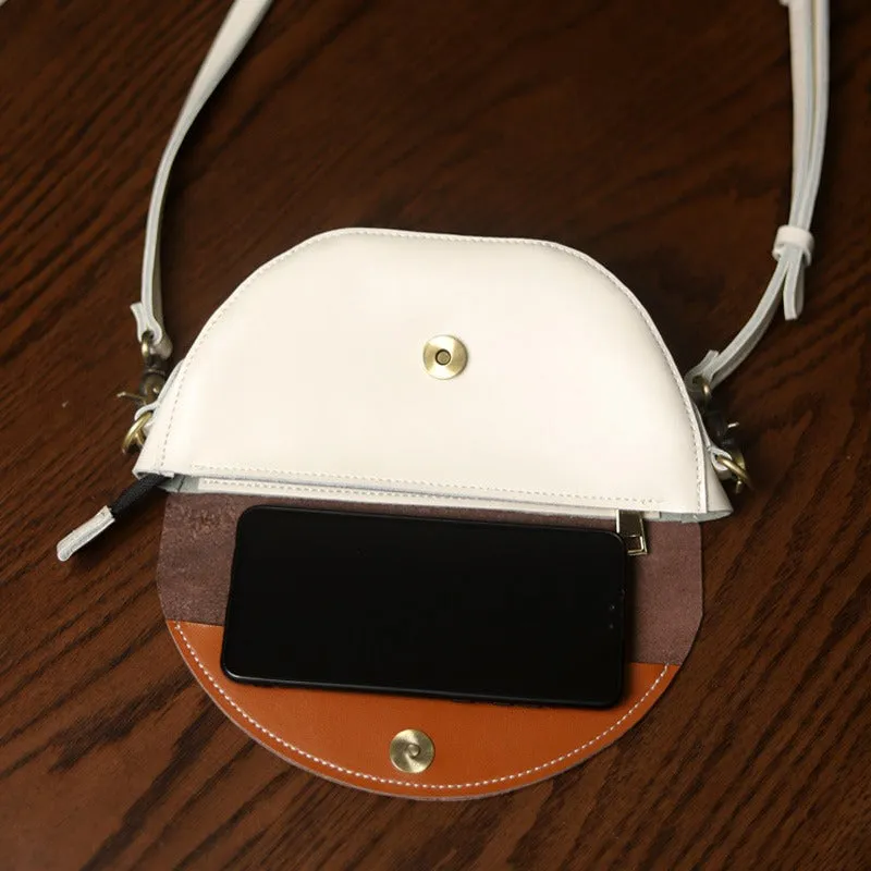 Brown&White LEATHER Saddle Side Bag WOMEN Contrast SHOULDER BAG Small Crossbody Purse FOR WOMEN