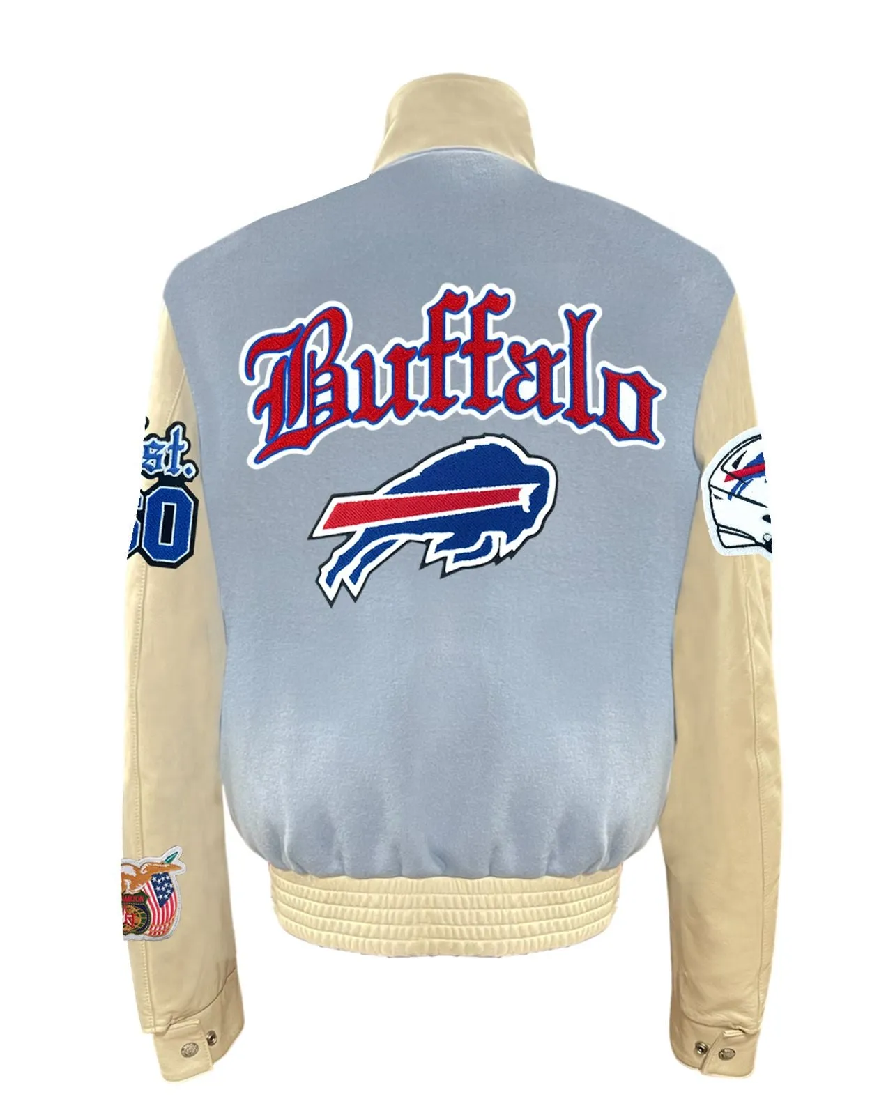 BUFFALO BILLS WOOL & LEATHER OLD ENGLISH VARSITY JACKET Baby Blue