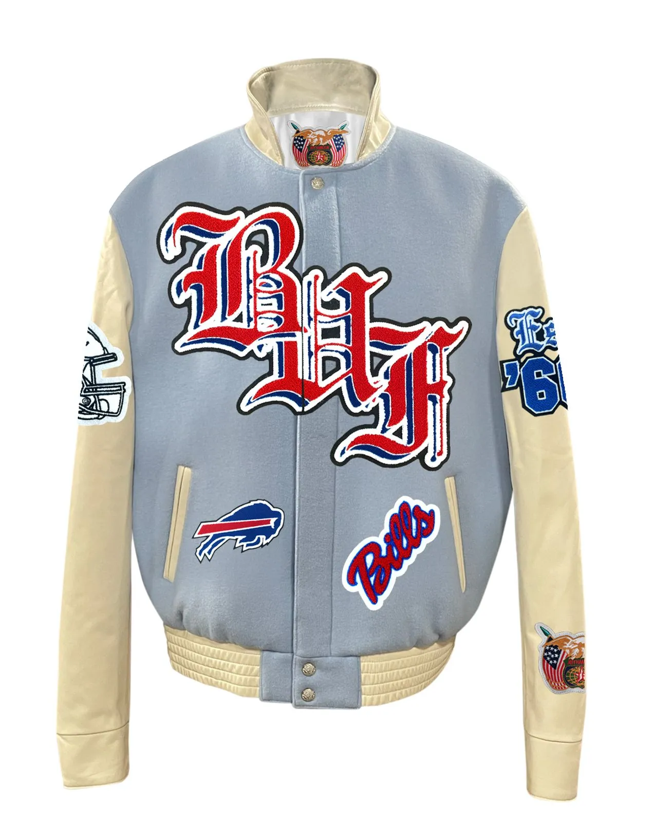 BUFFALO BILLS WOOL & LEATHER OLD ENGLISH VARSITY JACKET Baby Blue