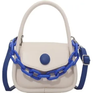 Button and Chain Contrast Color Cute Hand-bag