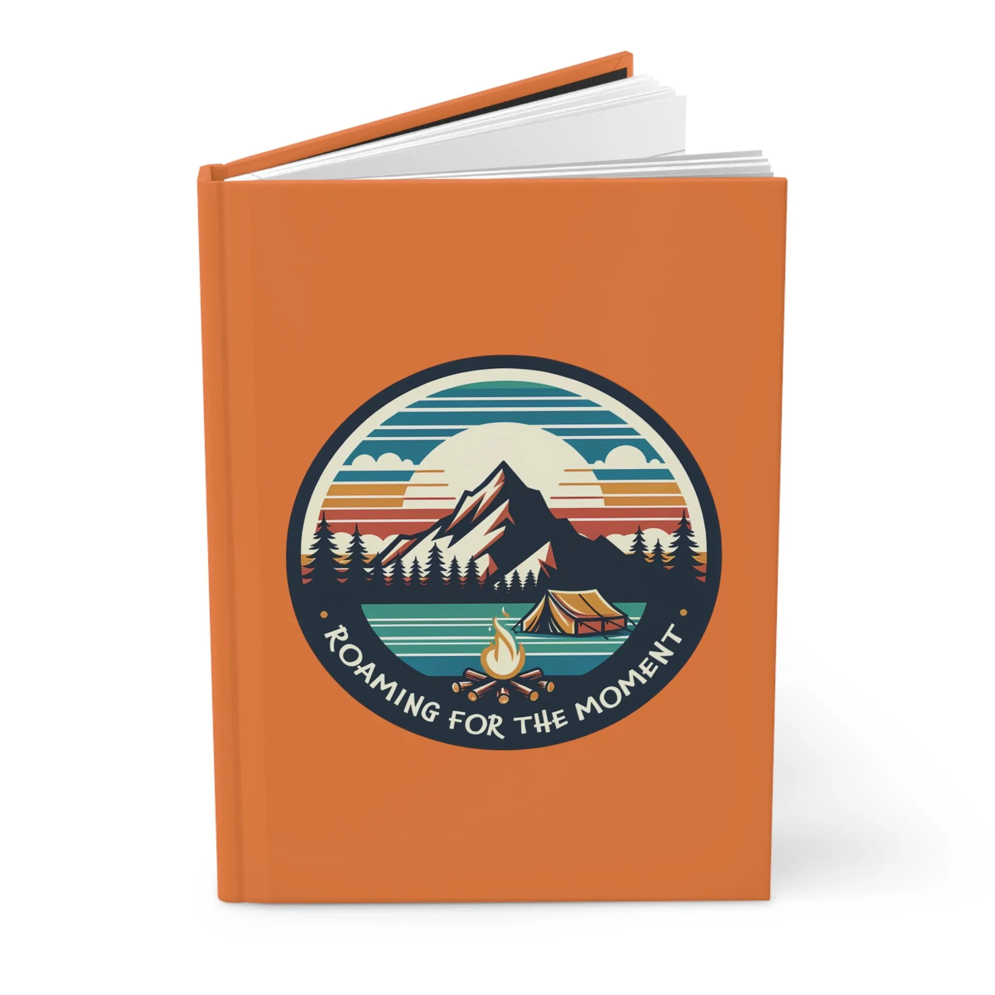 Camping Roaming Orange Matte Hardcover Journal | Outdoor Adventures Blank Book | Retro Wilderness Nature Lined Notebook Diary Dream Log