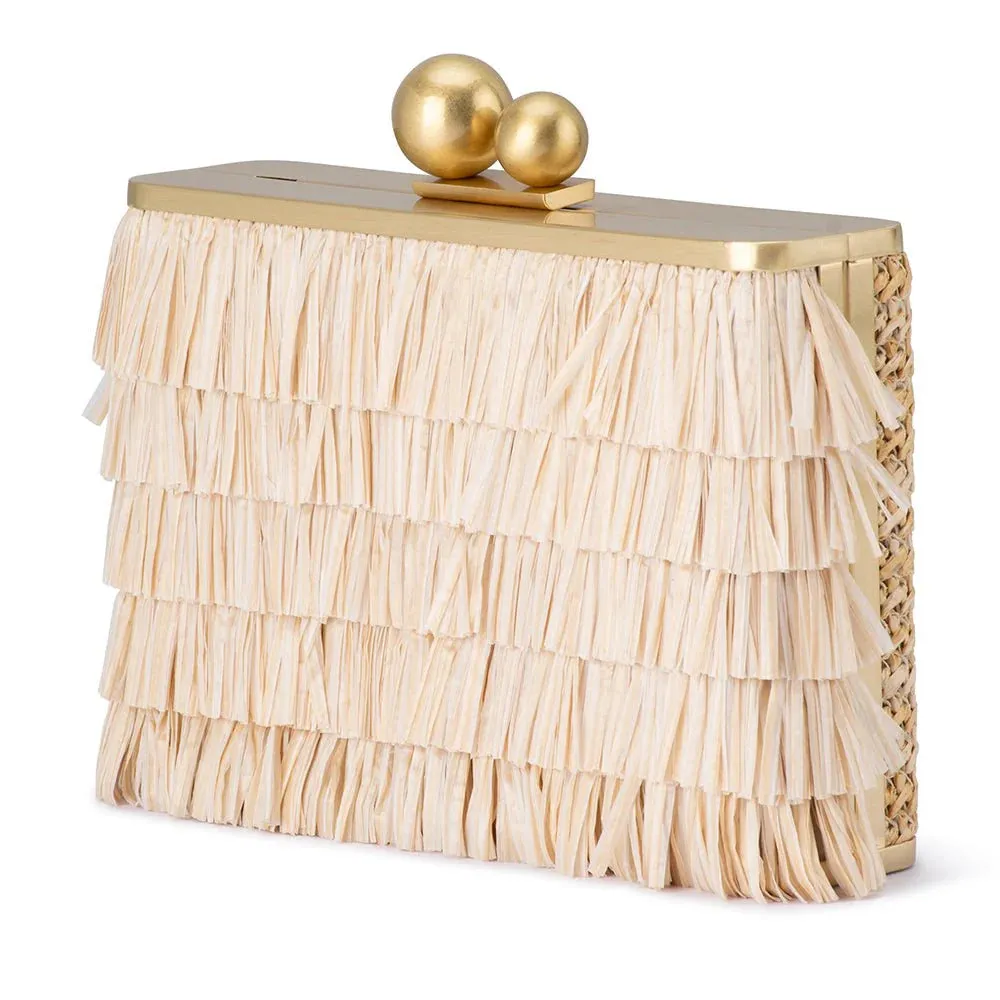 Carlita Fringe Clutch Bag in Natural