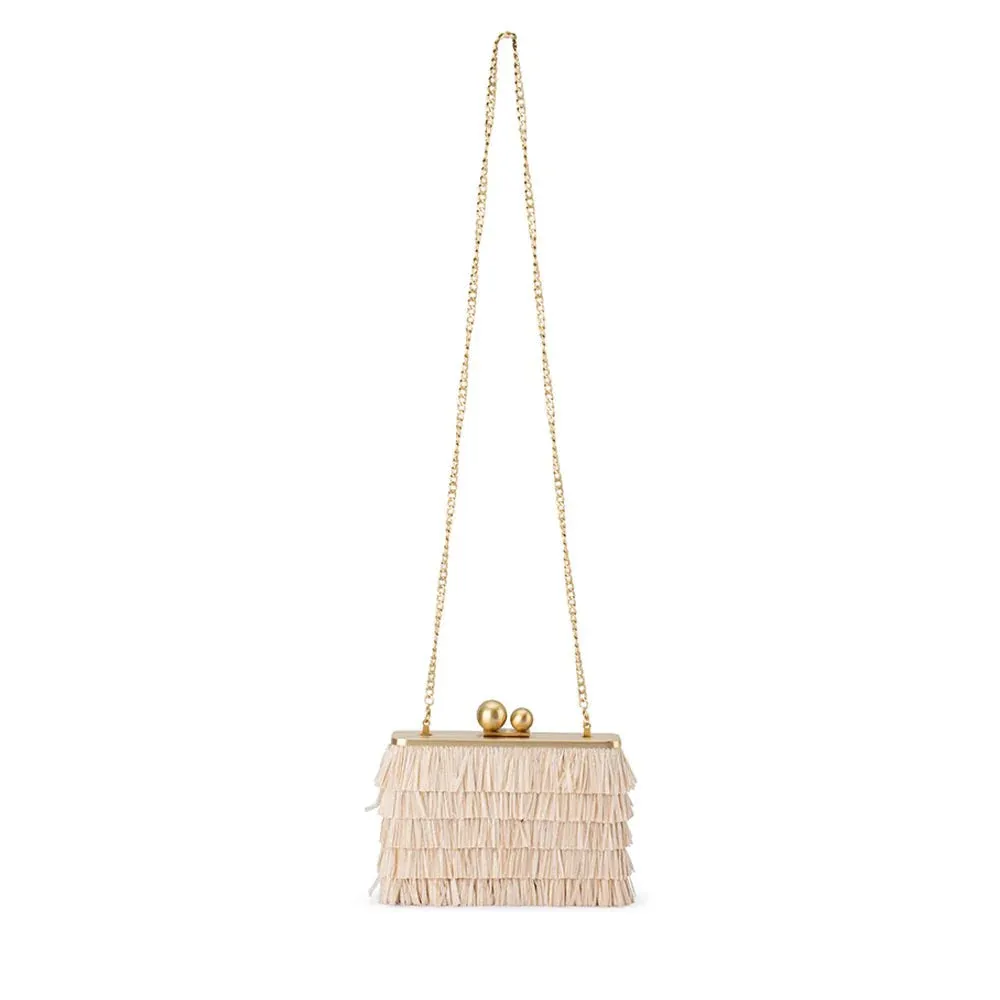 Carlita Fringe Clutch Bag in Natural