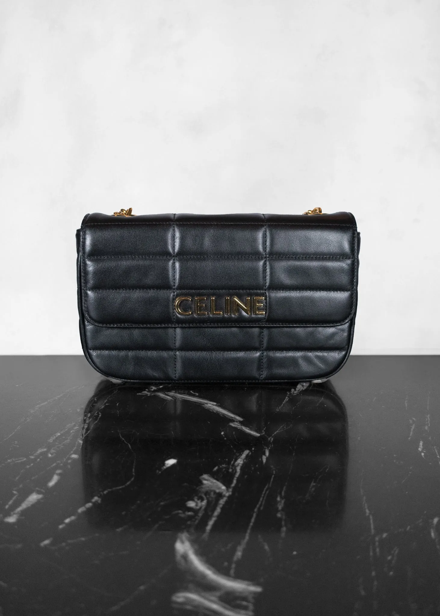 Celine Goatskin Matelasse Chain Shoulder Bag Black