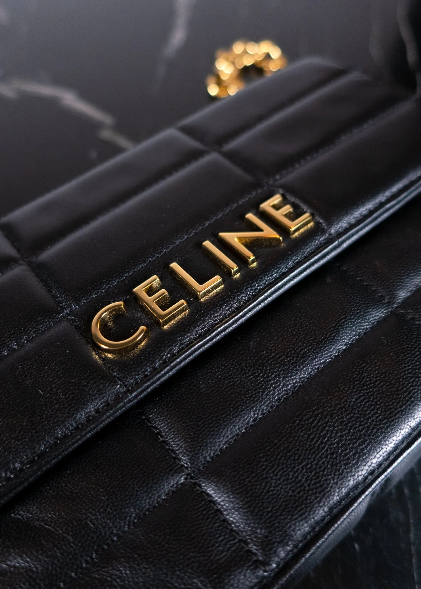 Celine Goatskin Matelasse Chain Shoulder Bag Black