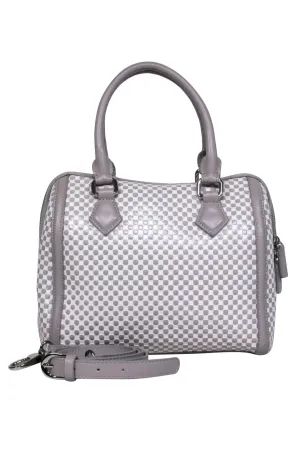 Charles Jourdan - White & Gray Checkered Leather Mini Convertible Carryall