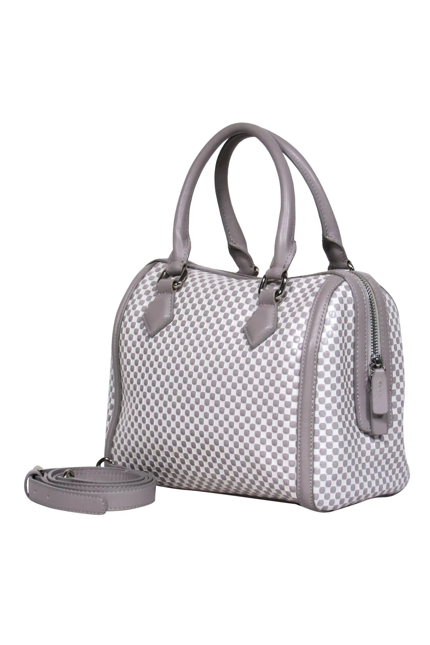 Charles Jourdan - White & Gray Checkered Leather Mini Convertible Carryall