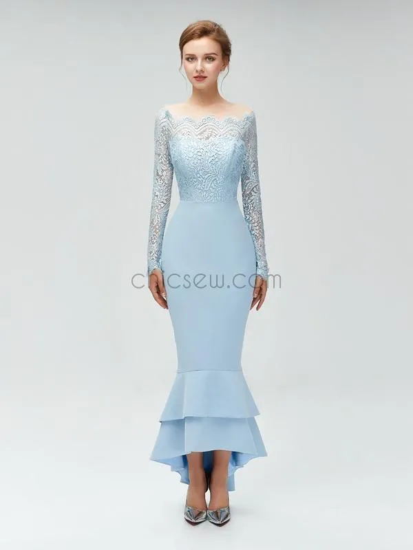 Cheap Long Sleeves Lace Top Long Mermaid Bridesmaid Dresses XDM1114