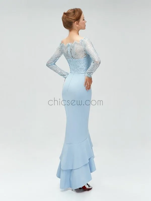 Cheap Long Sleeves Lace Top Long Mermaid Bridesmaid Dresses XDM1114