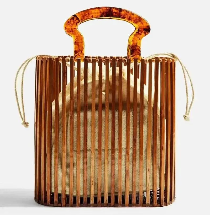 Chic Bamboo Vertical Tote - Stylish Eco-Friendly Handbag