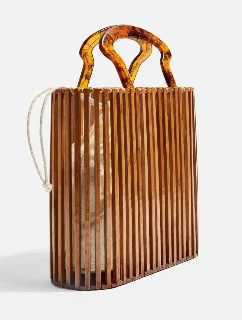 Chic Bamboo Vertical Tote - Stylish Eco-Friendly Handbag