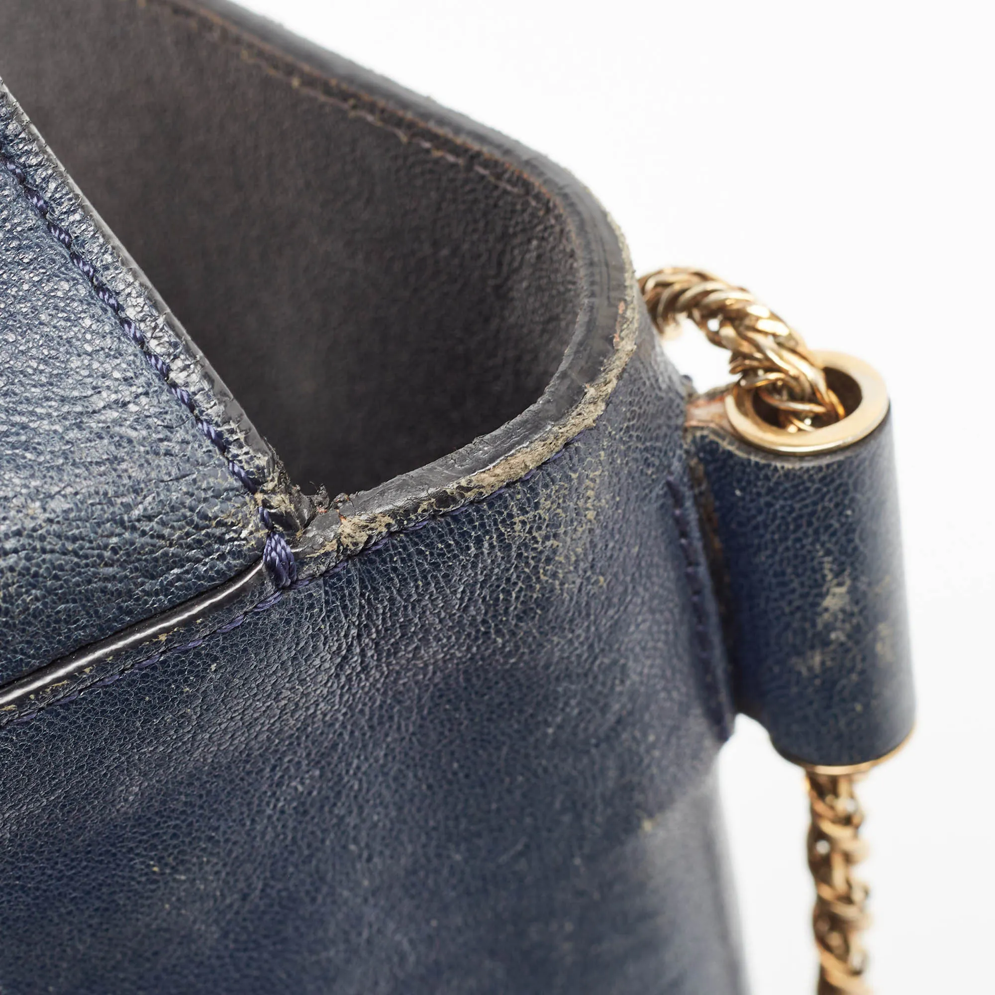 Chloe Navy Blue Leather Medium Elsie Shoulder Bag