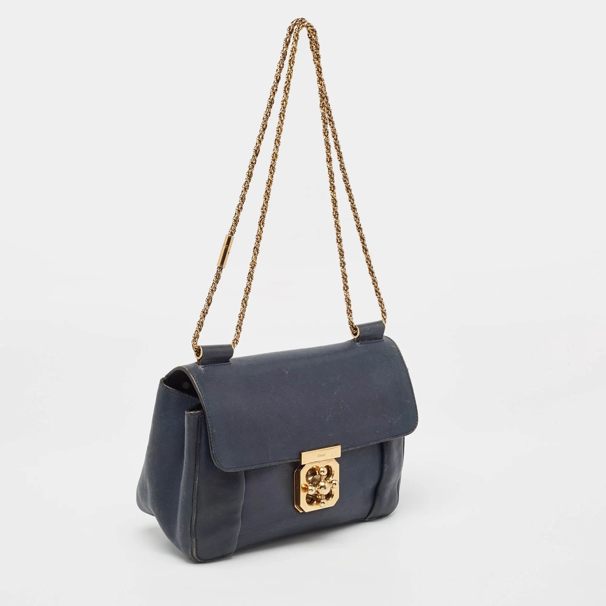 Chloe Navy Blue Leather Medium Elsie Shoulder Bag