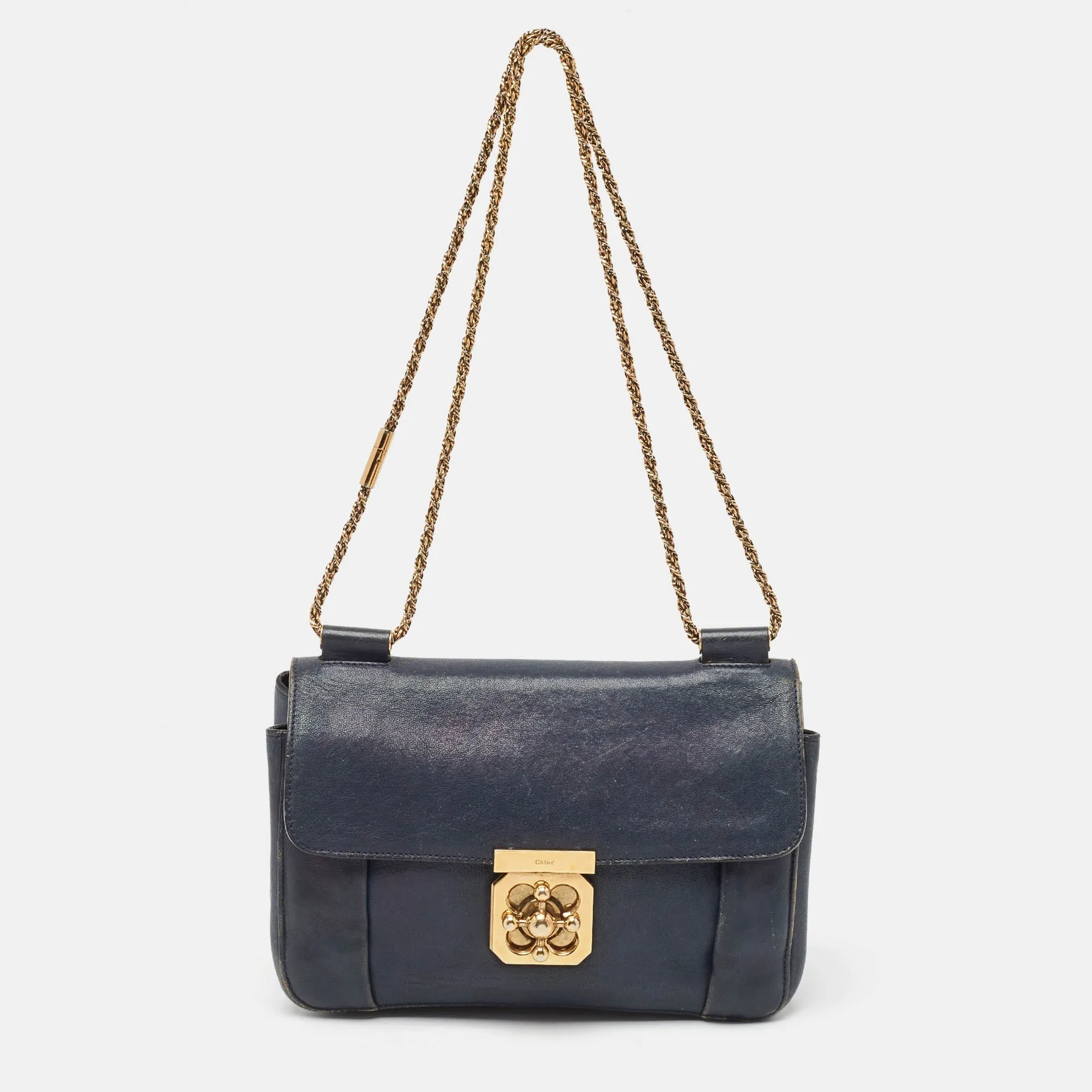 Chloe Navy Blue Leather Medium Elsie Shoulder Bag