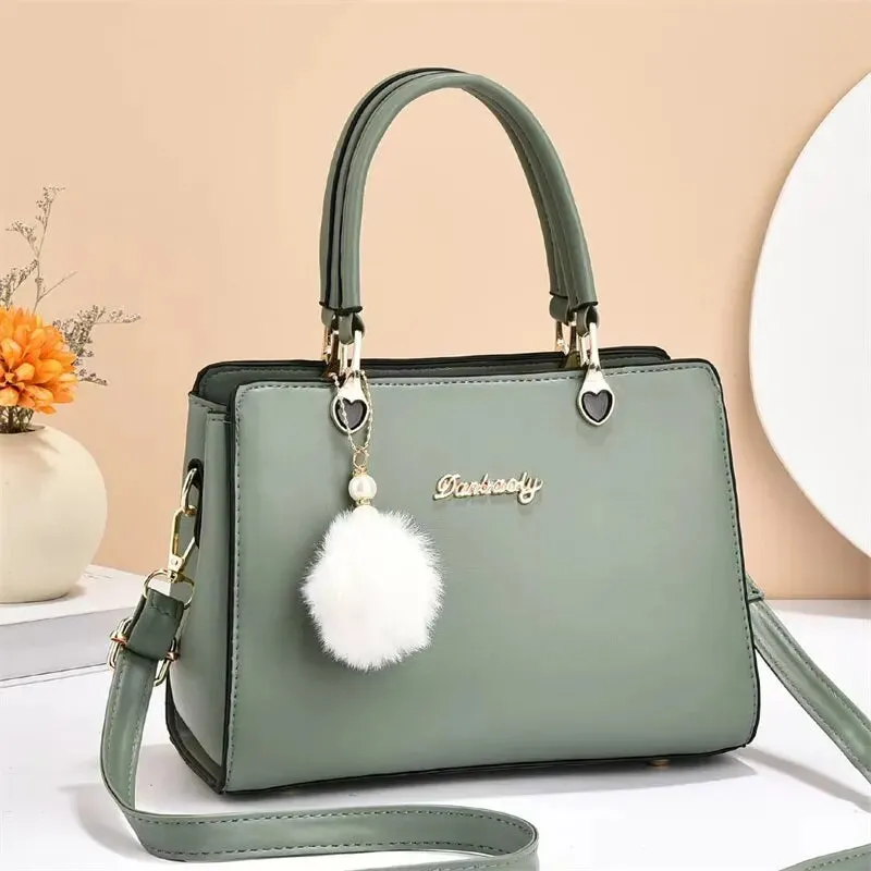 Classic Plush Ball Charm Satchel Tote Bag