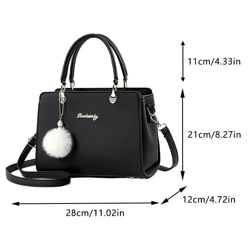 Classic Plush Ball Charm Satchel Tote Bag