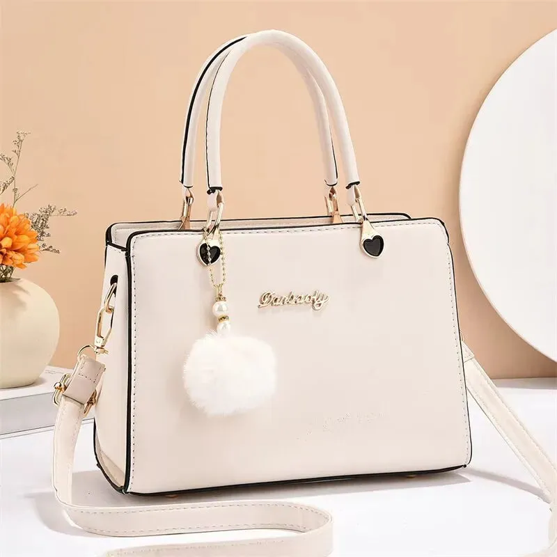 Classic Plush Ball Charm Satchel Tote Bag