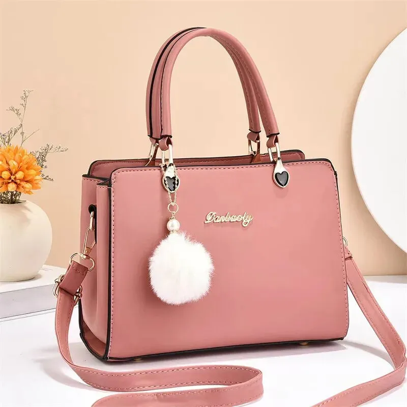 Classic Plush Ball Charm Satchel Tote Bag