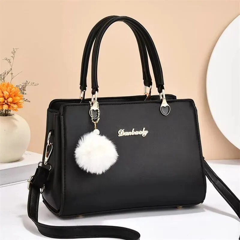 Classic Plush Ball Charm Satchel Tote Bag