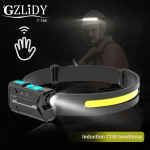 COB XPE Headlamp Motion Sensor Camping Lantern Powerful 4 Modes Headlight USB Rechargeable Head Torch Waterproof Floodlight